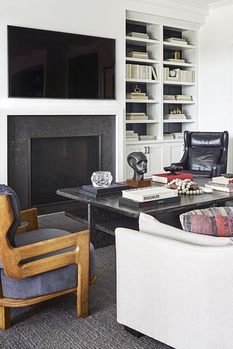 Molly Sims living room with bookshelf