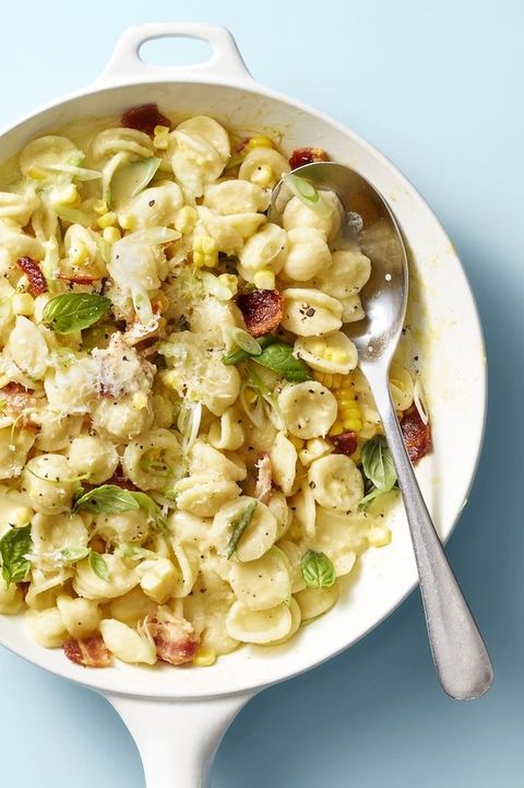 creamy corn pasta with bacon and scallions recipe