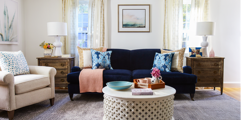 Blue Velvet Sofa in Living Room