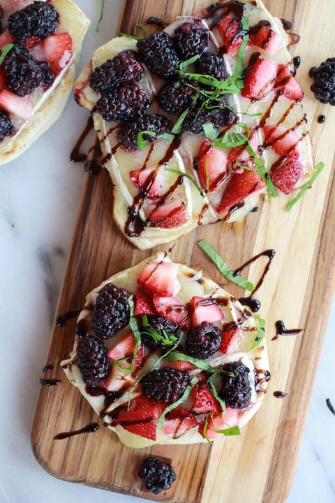 grilled berry, basil and brie pizza crisps   4th of july appetizers