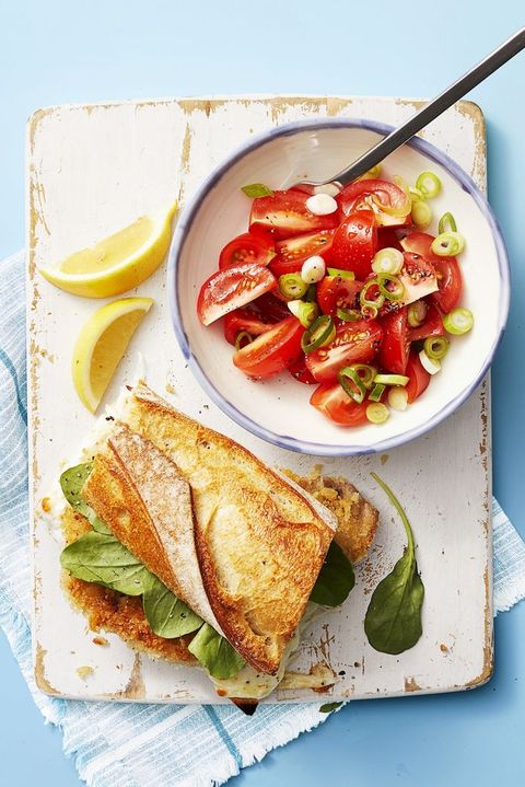 kids dinner ideas  pork milanese sandwich with tomato salad