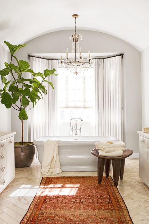 bathroom with fiddle leaf fig tree