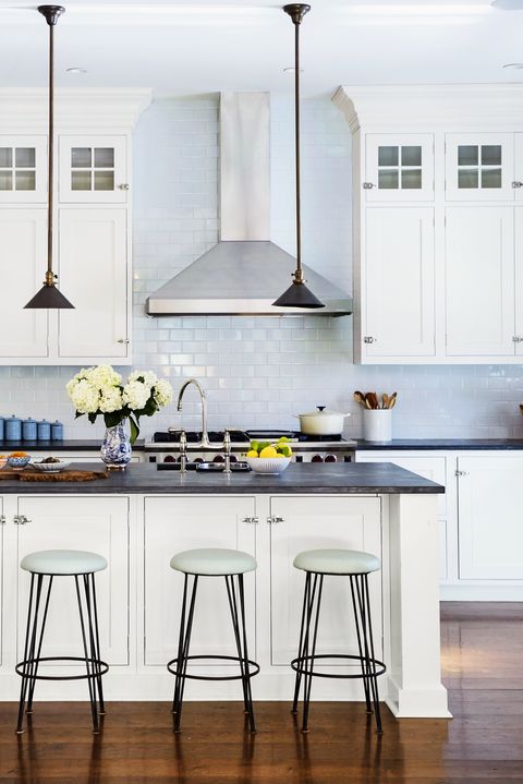 white and light blue kitchen