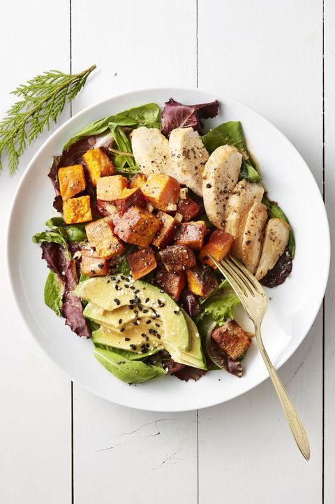 rotisserie chicken recipes - roasted sweet potato and chicken salad